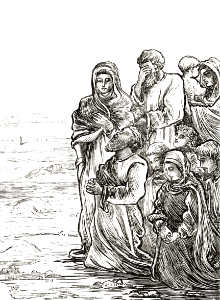 Acts 21 v05 - Paul and the believers at Tyre pray on the shore at his departure