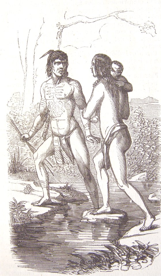 Indios huyendo de los españoles a los bosques. Free illustration for personal and commercial use.
