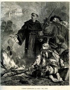 "Lutero quemando la bula del Papa".. Free illustration for personal and commercial use.
