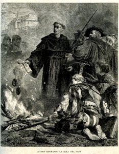 "Lutero quemando la bula del Papa".