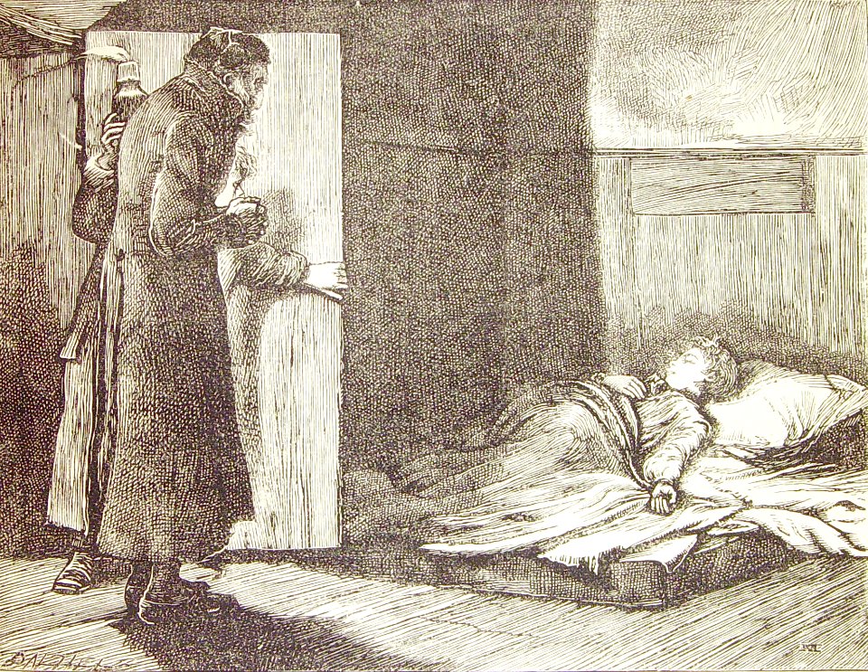 "The boy was lying, fast asleep, on a rude bed upon the fl…
