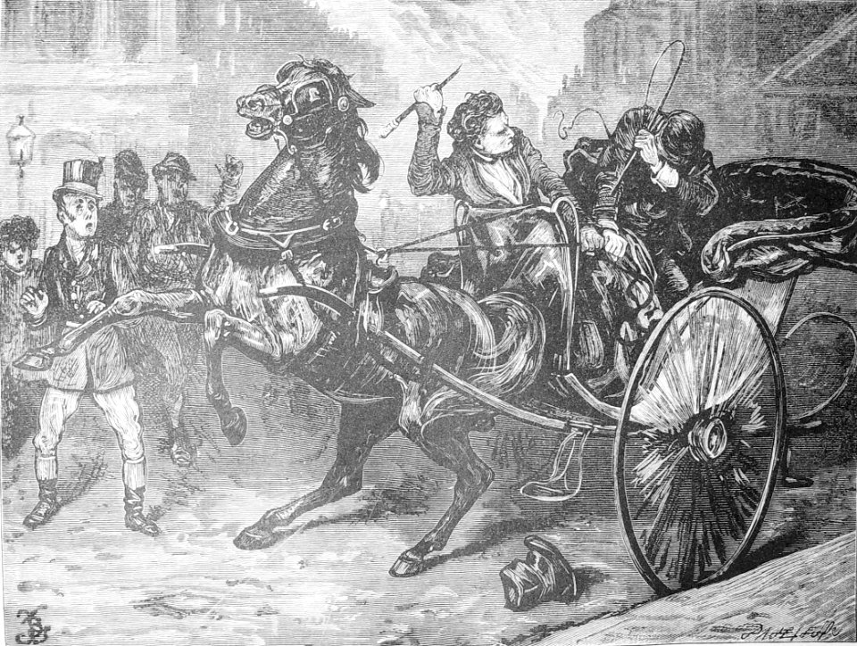 ""Sir Mulberry, shortening his whip, applied it furiously …