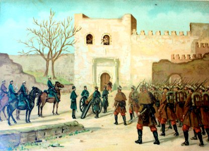"Entrada en Tetuán de las primeras tropas españolas". Free illustration for personal and commercial use.