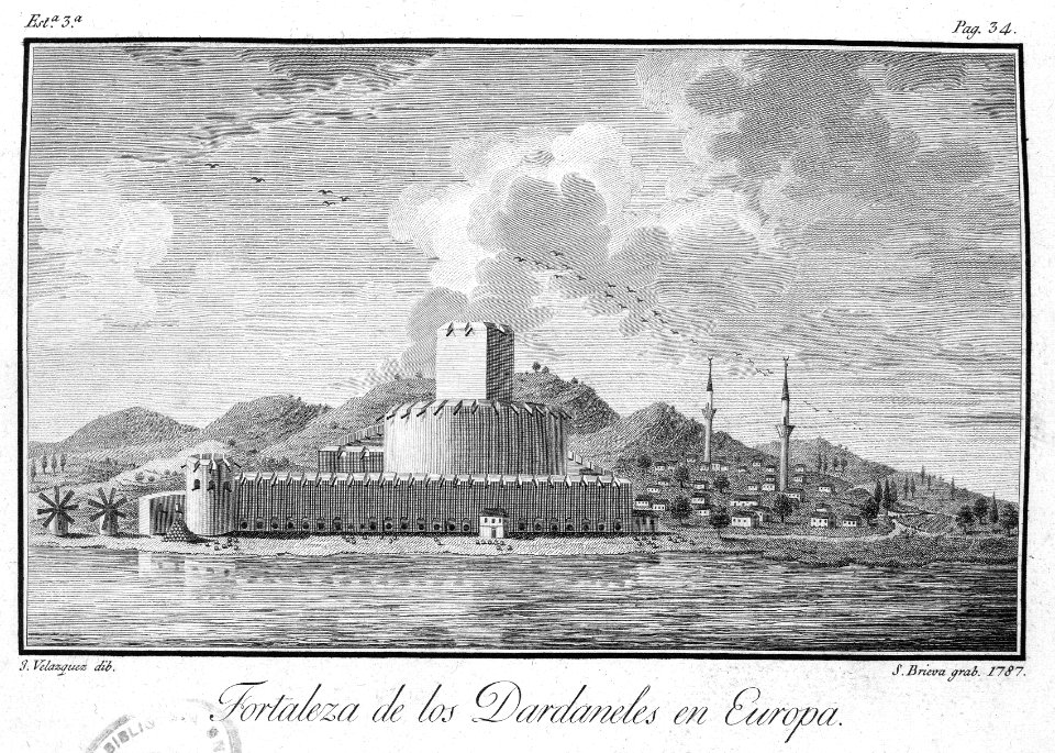 "Fortaleza de los Dardaneles en Europa / J. Velazquez dib.…
