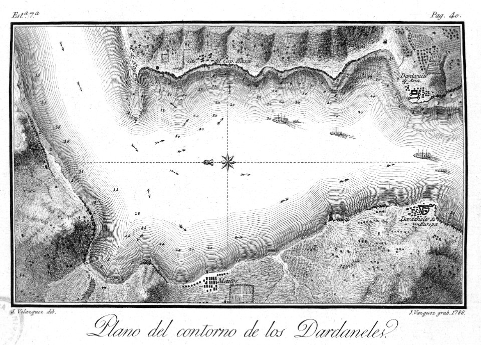 "Plano del contorno de los Dardaneles / J. Velazquez dib.;…