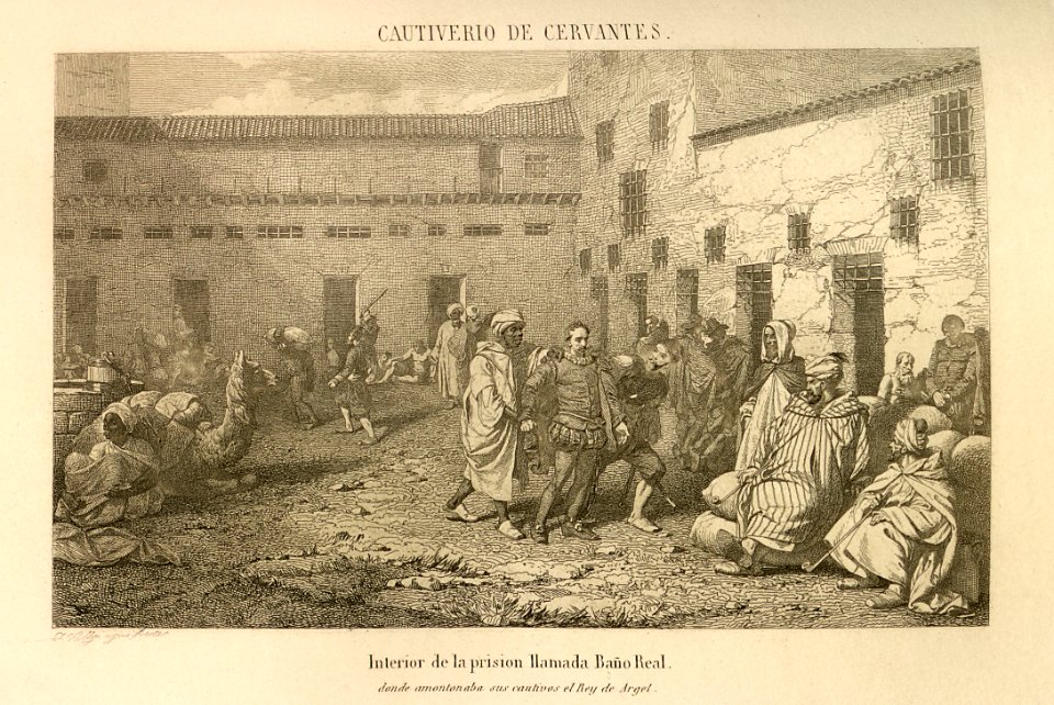 "Cautiverio de Cervantes. Interior de la prisión llamada B…