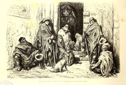 "Mendiants dans le cloître de la cathédrale de Barcelone"
