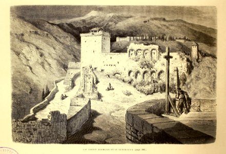 "Las Torres Bermejas et le Généralife". Free illustration for personal and commercial use.
