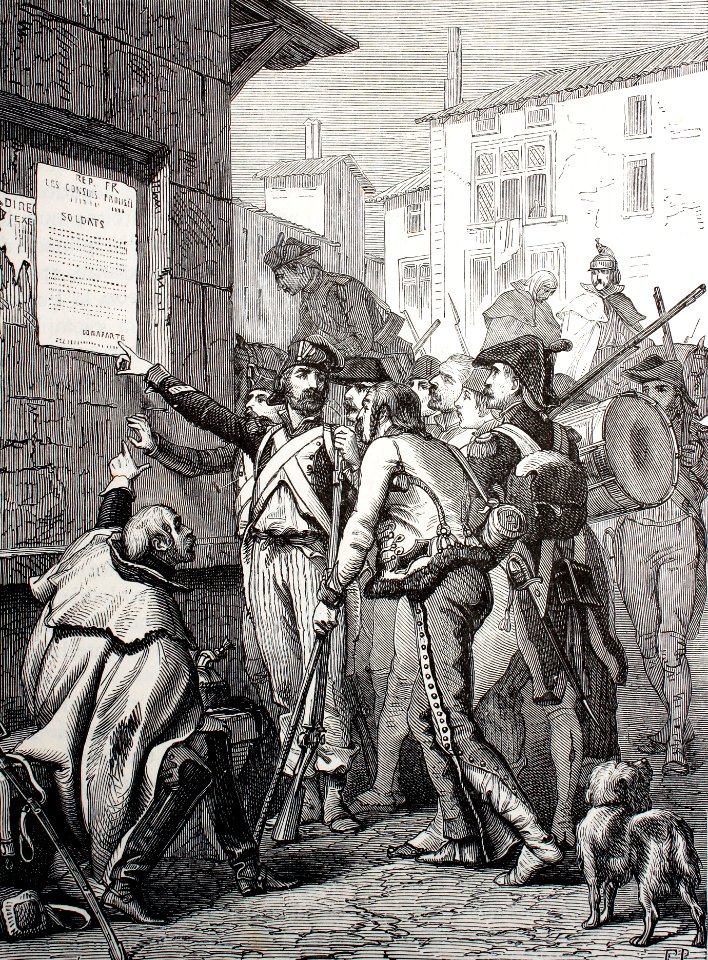 "Soldados leyendo la alocución del general Bonaparte".