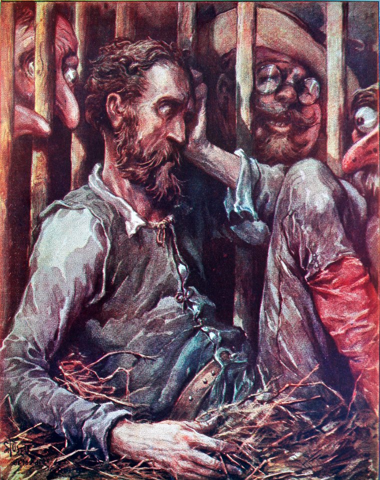 "Cuando don Quijote se vió de aquella manera enjaulado".