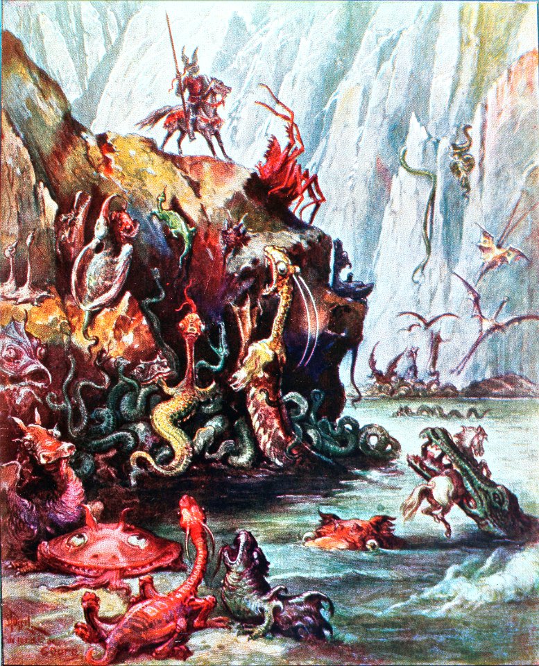 "Un gran lago de pez hirviendo á borbollones, y que andan …