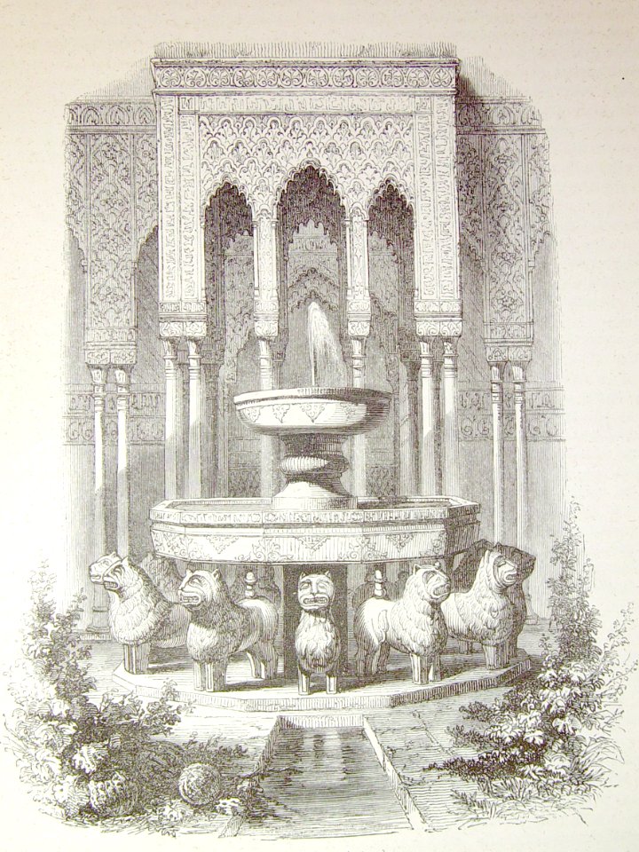 "Monumentos árabes. Patio de los leones".