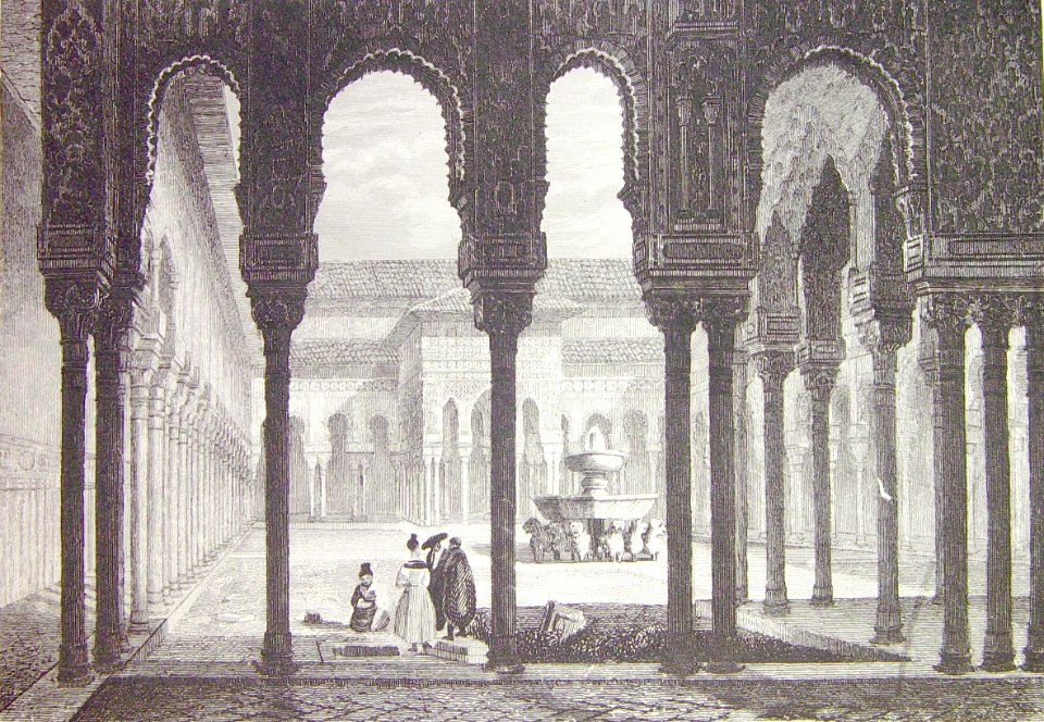 "Monumentos árabes. Vista general del patio de los Leones …