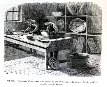 "Façonnage d'une cuvette de porcelaine par le moulage à la…. Free illustration for personal and commercial use.