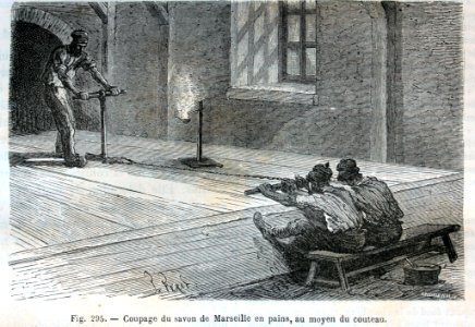 "Coupage du savon de Marseille en pains, au moyen du coute…. Free illustration for personal and commercial use.