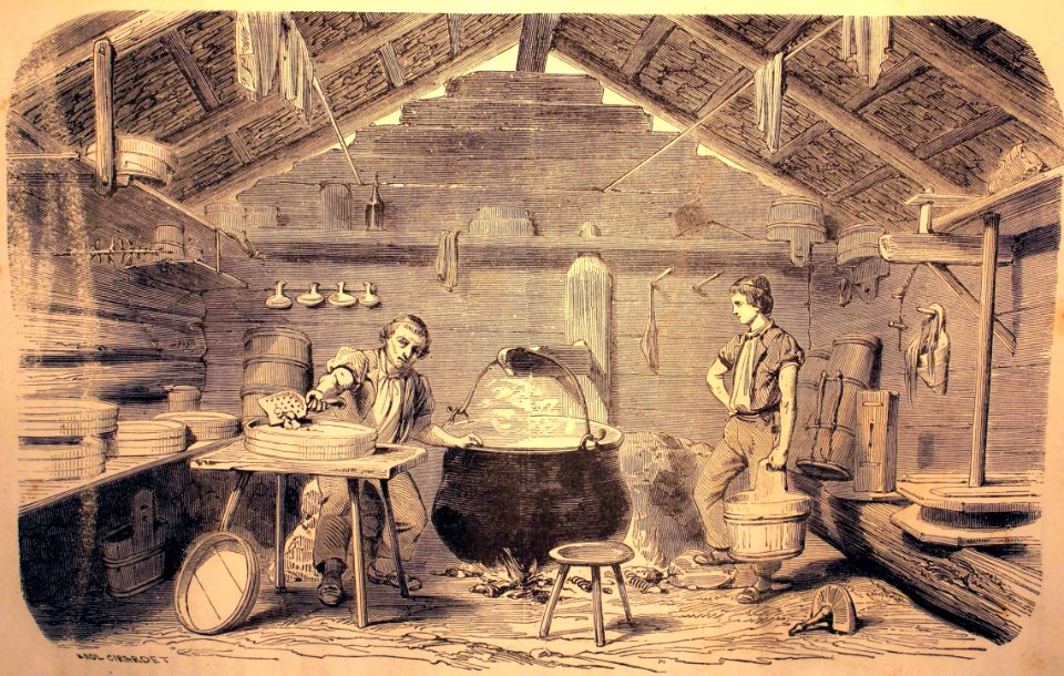 "Fabrication du fromage de Gruyère dans un chalet suisse, …