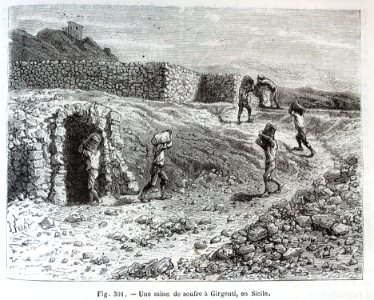 "Une mine de soufre à Girgenti, en Sicile". Free illustration for personal and commercial use.