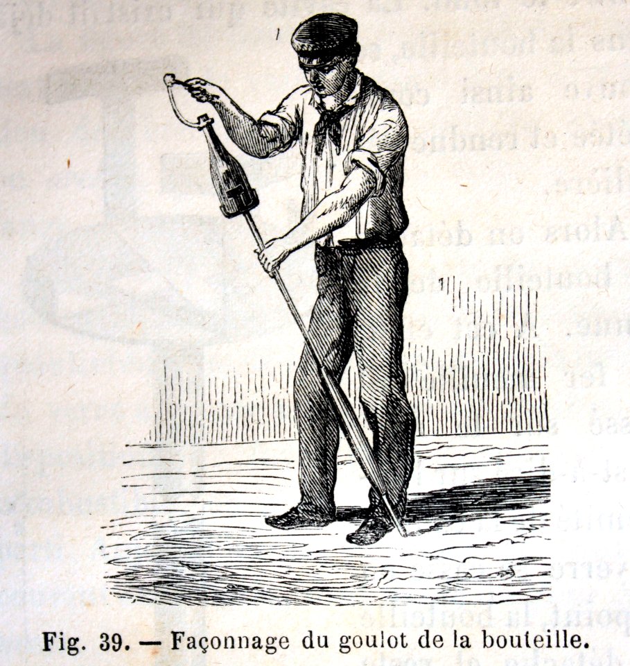 "Façonnage du goulot de la bouteille".. Free illustration for personal and commercial use.