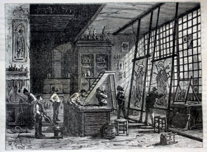 "Atelier d'un peintre sur verre".