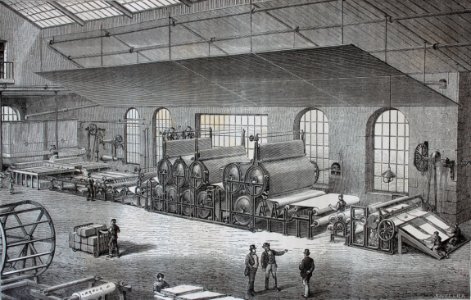 "Grande machine pour la fabrication du papier continu"