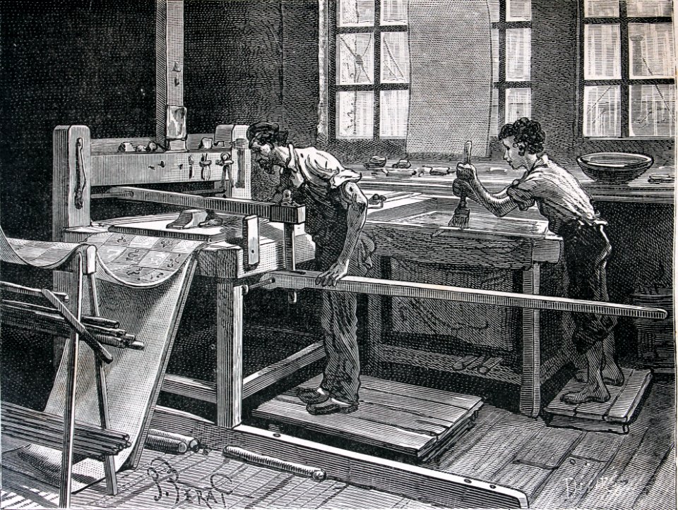 "Impression à la planche du papier peint".