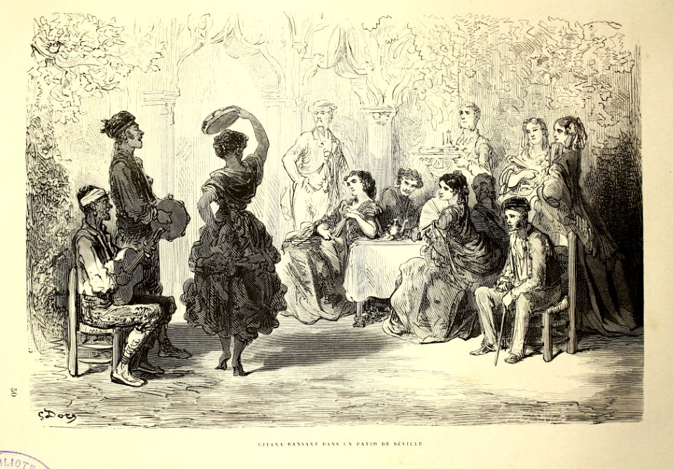 "Gitana dansant dans un patio de Séville"