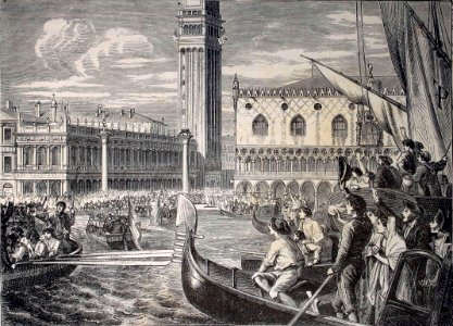 "Entrada de las tropas del príncipe Eugenio en Venecia".. Free illustration for personal and commercial use.