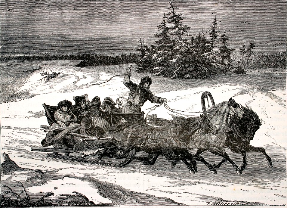 "Rápido viaje de Napoleón por las llanuras de Polonia".