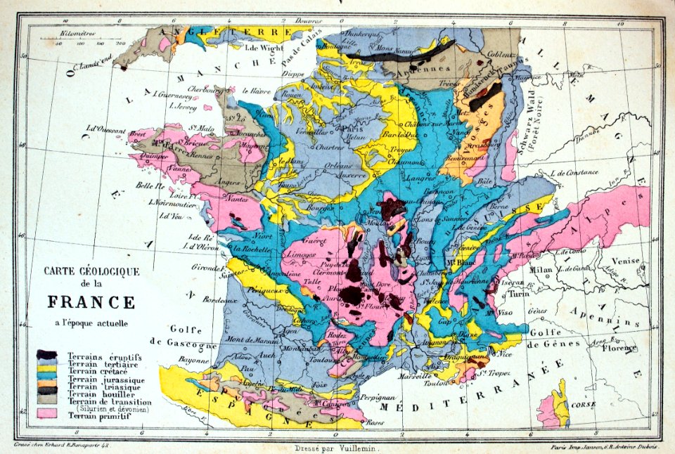 "Carte géologique de la France a l'époque actuelle".