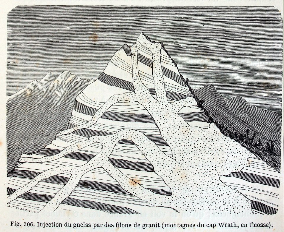 "Injection du gneiss par des filons de granit".