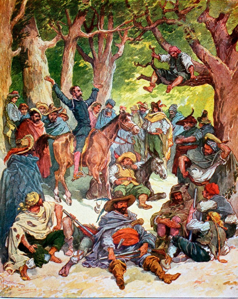 "...Y a don Quijote entre ellos sobre Rocinante..."