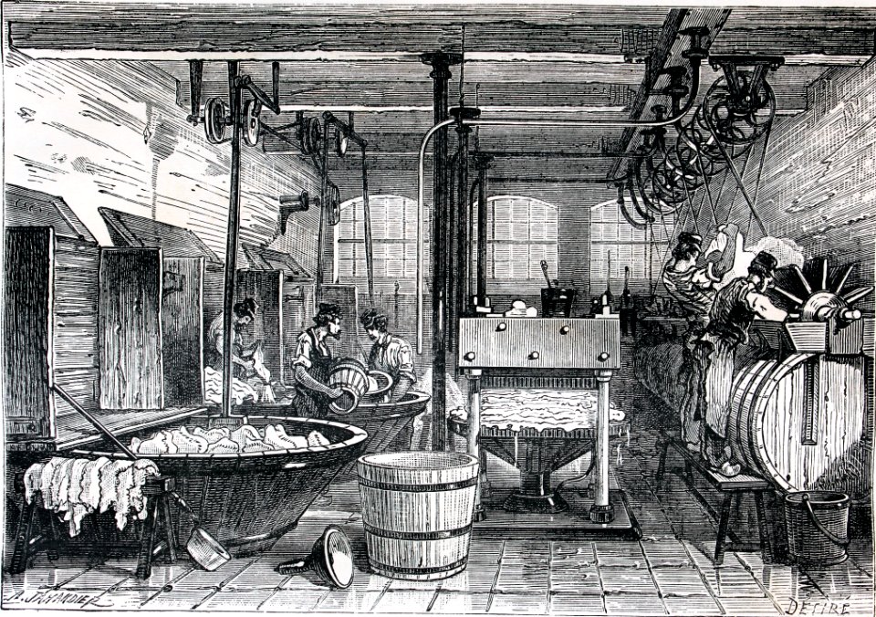 "Atelier de tannerie des peaux au sumac, pour la préparati…