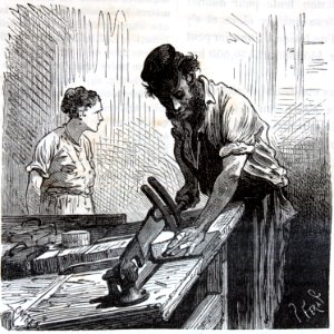 "Débitage du bois à la main pour la fabrication des allume…. Free illustration for personal and commercial use.
