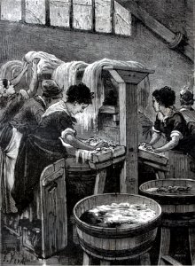 "L'atelier de savonnage dans un lavoir public, à Paris".. Free illustration for personal and commercial use.