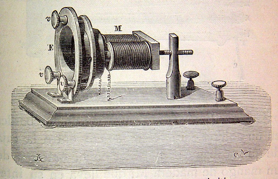 "Teléfono Bell, transmisor primitivo".