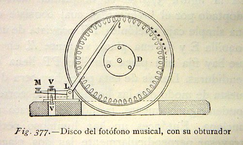 "Disco del fotófono musical, con su obturador".. Free illustration for personal and commercial use.