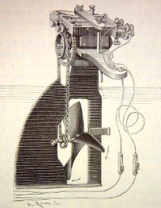 "Motor de hélice de la lancha Trouvé".. Free illustration for personal and commercial use.