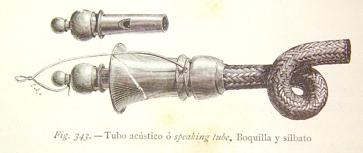 "Tubo acústico o speaking tube, Boquilla y silbato".