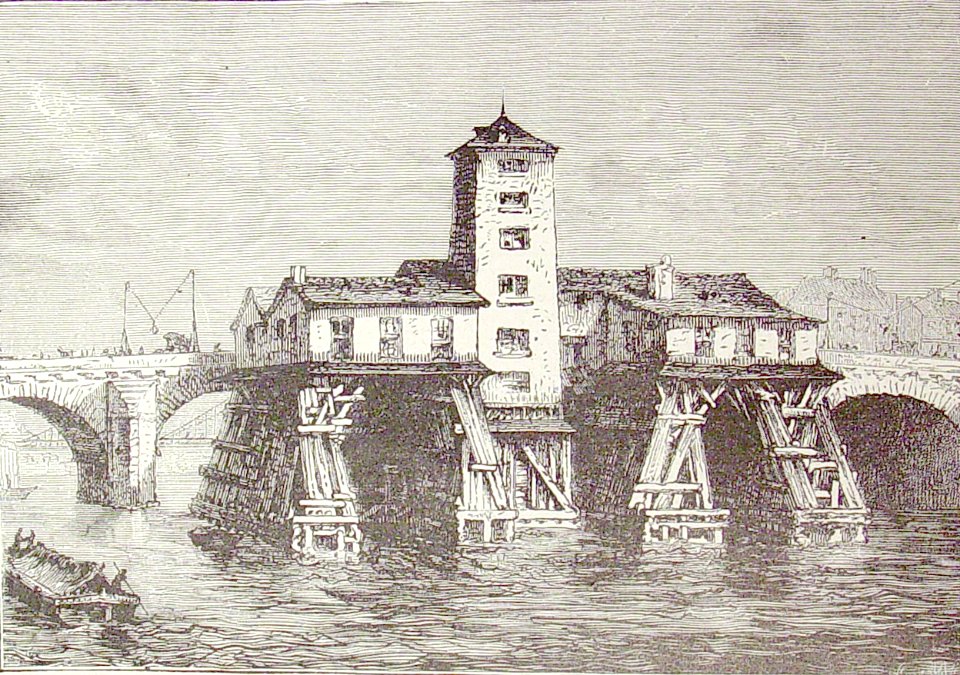"Antiguas bombas del puente de Nuestra Señora en París".