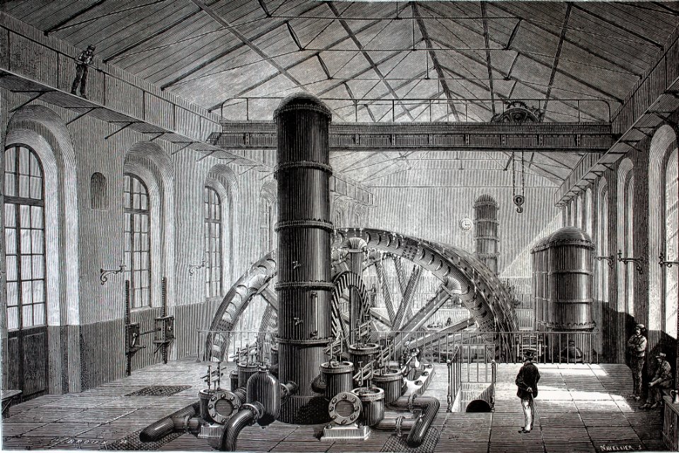 "Vue d'ensemble de l'usine hydraulique de Saint-Maur".