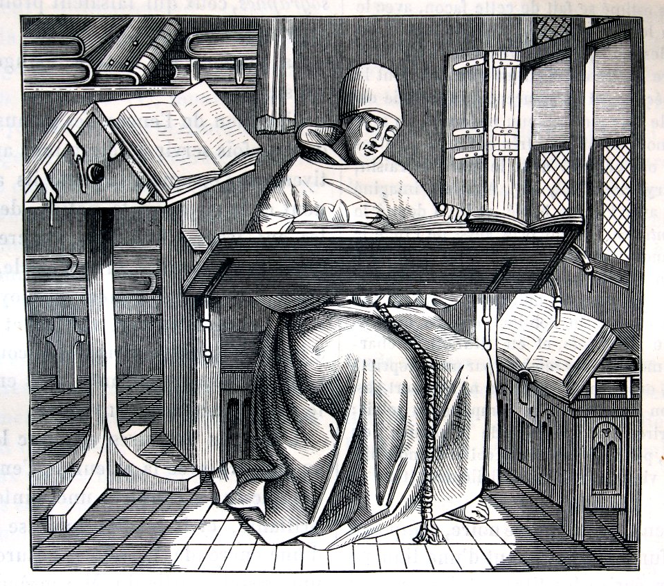 "Un copiste au Moyen-âge (d'après une miniature d'un manus…