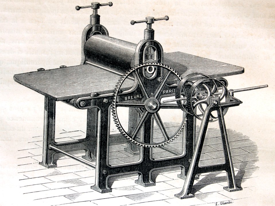 "Table-presse pour essorer (sécher) les peaux sortant du b…. Free illustration for personal and commercial use.