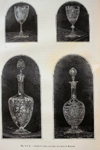 "Carafes et verres en cristal, de l'usine de Baccarat".. Free illustration for personal and commercial use.