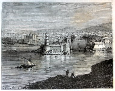 "Vue générale du port de Marseille".. Free illustration for personal and commercial use.