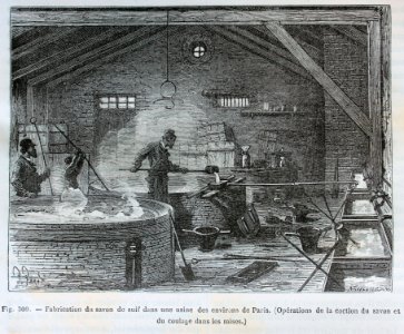 "Fabrication du savon de suif dans une usine des environs …. Free illustration for personal and commercial use.