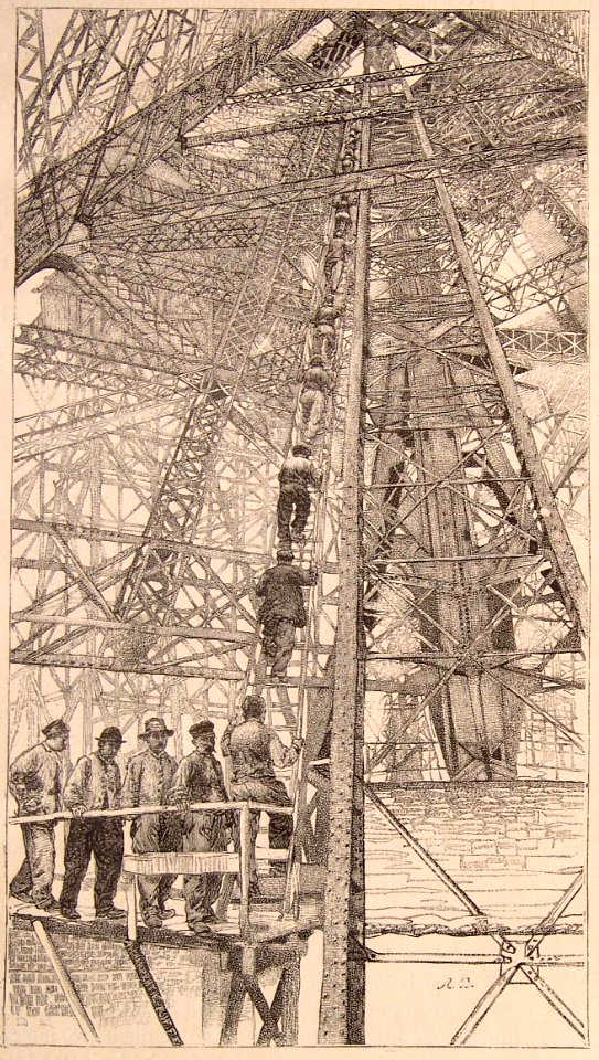 Subida de los trabajadores a la Torre Eiffel.