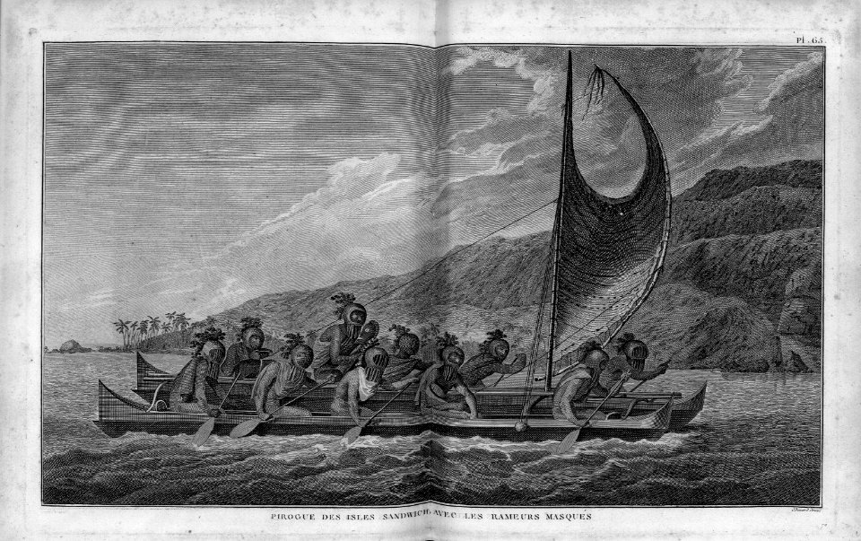 Pirogue des Isles Sandwich avec les Rameurs Masqués