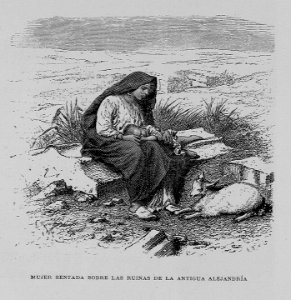 "Mujer sentada sobre las ruinas de la antigua Alejandría"