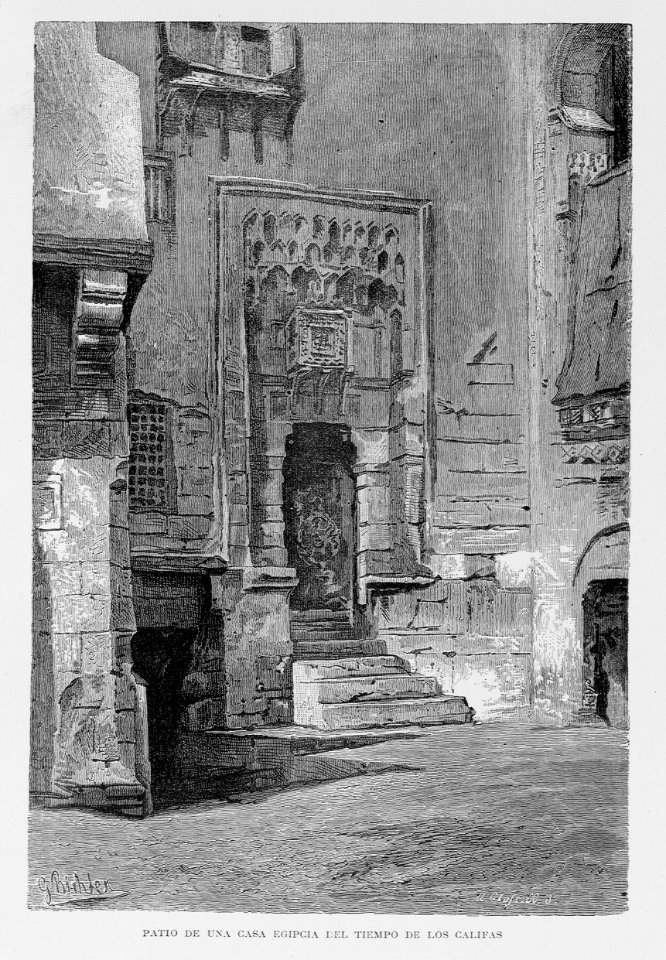 "Patio de una casa egipcia del tiempo de los califas"