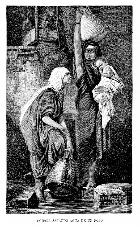"Egipcia sacando agua de un pozo"